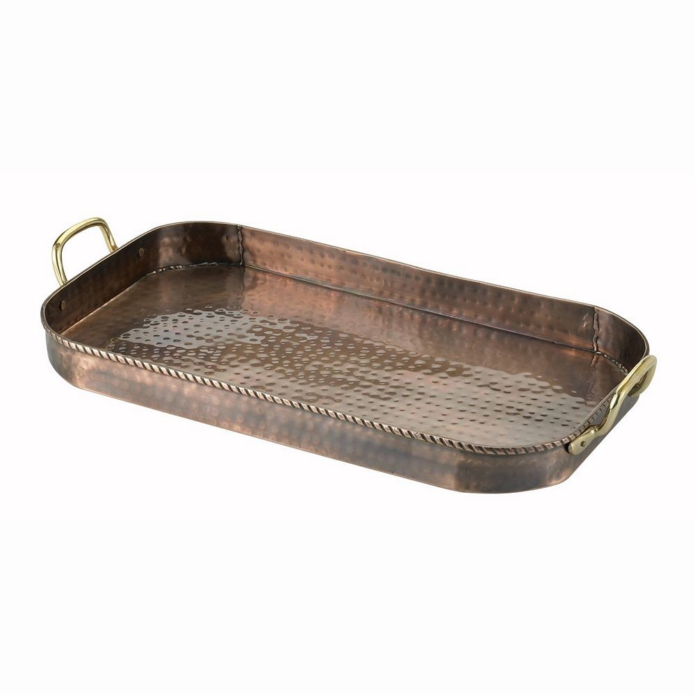Old Dutch International 861 Oblong Antique Copper Tray with Cast Brass Handles 18" x 10 1/2" x 1 3/4"