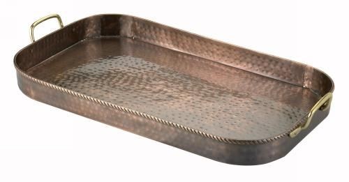 Old Dutch International 862 Oblong Antique Copper Tray with Cast Brass Handles 24" x 15 1/4" x 2"