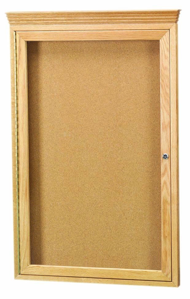 Aarco Products OBC3624RC 1 Door Enclosed Bulletin Board with Crown Molding and Natural Oak Frame, 24"W x 36"H