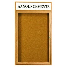 Aarco Products OBC3624RH 1 Door Enclosed Bulletin Board with Header and Natural Oak Frame, 24&quot;W x 36&quot;H