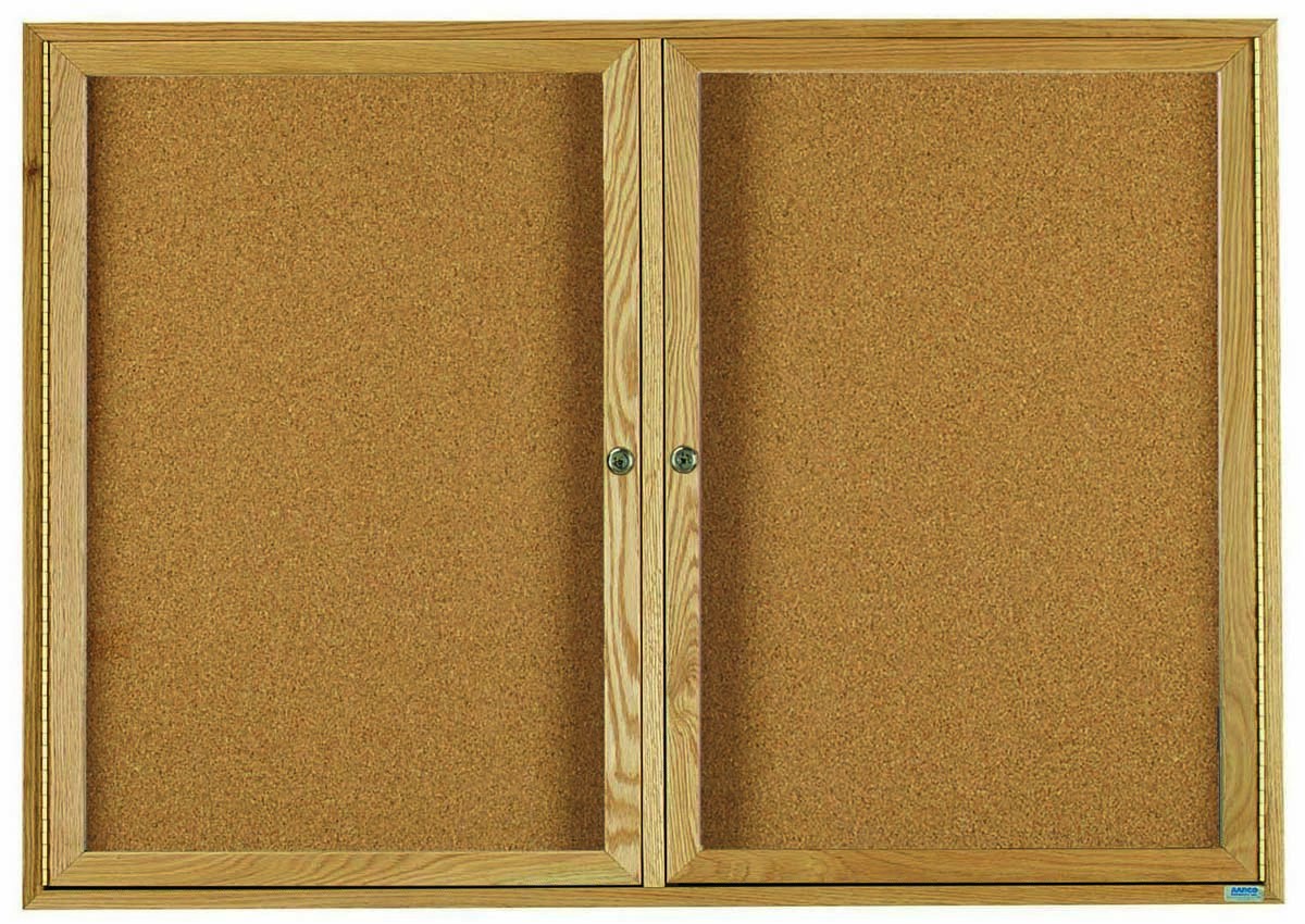 Aarco Products OBC3660R 2 Door Enclosed Bulletin Board with Natural Oak Frame, 60"W x 36"H