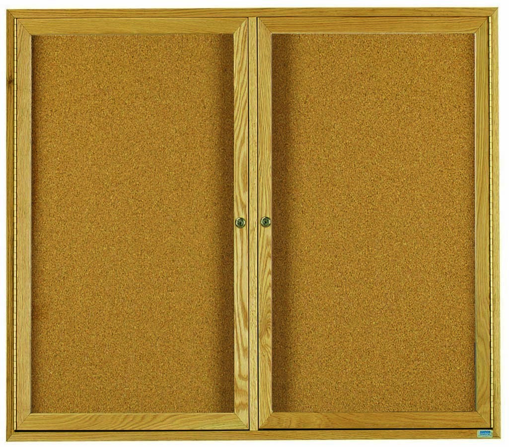 Aarco Products OBC4860R 2 Door Enclosed Bulletin Board with Natural Oak Frame 60"W x 48"H