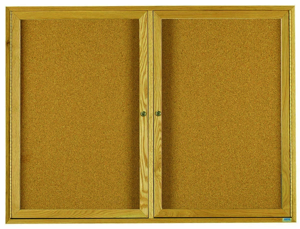 Aarco Products OBC4872R 2 Door Enclosed Bulletin Board with Natural Oak Frame, 72"W x 48"H
