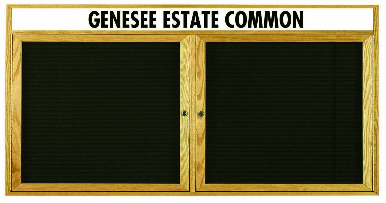 Aarco Products ODC3672H 2-Door Oak Frame Enclosed Letter Board Message Center with Header, 72"W x 36"H