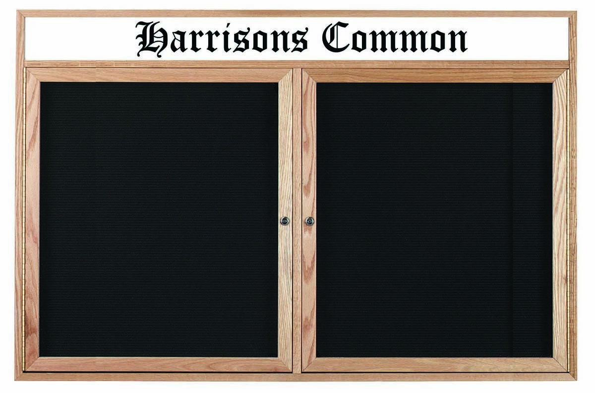 Aarco Products ODC4872H 2-Door Oak Frame Enclosed Letter Board Message Center with Header, 72"W x 48"H