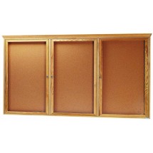 Aarco Products OBC3672RC 3 Door Enclosed Bulletin Board with Crown Molding and Natural Oak Frame 72&quot;W x 36&quot;H