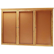 Aarco Products OBC4872RC 3 Door Enclosed Bulletin Board with Crown Molding and Natural Oak Frame 72&quot;W x 48&quot;H