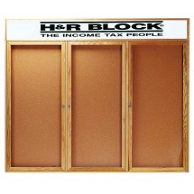 Aarco Products OBC4872-3RH 3 Door Enclosed Bulletin Board with Header and Natural Oak Frame, 72&quot;W x 48&quot;H