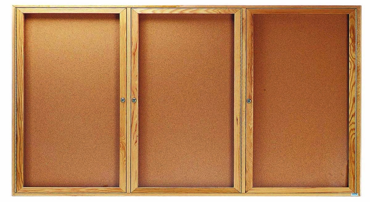 Aarco Products OBC4896-3R 3 Door Enclosed Bulletin Board with Natural Oak Frame 96"W x 48"H