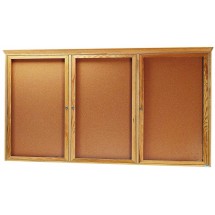 Aarco Products OBC4896RC 3 Door Enclosed Bulletin Board with Crown Molding and Natural Oak Frame 96&quot;W x 48&quot;H