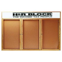 Aarco Products OBC4896-3RH 3 Door Enclosed Bulletin Board with Header and Natural Oak Frame,- 96&quot;W x 48&quot;H