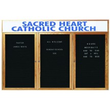 Aarco Products ODC3672-3H 3-Door Oak Frame Enclosed Letter Board Message Center, with Header, 72&quot;W x 36&quot;H
