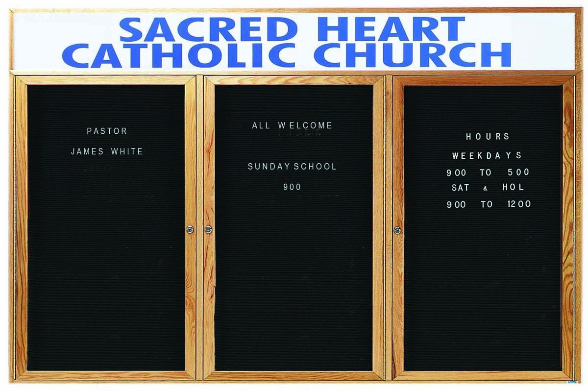 Aarco Products ODC3672-3H 3-Door Oak Frame Enclosed Letter Board Message Center, with Header, 72"W x 36"H