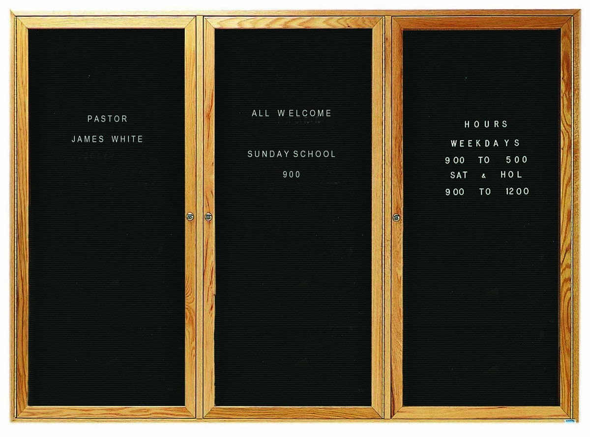 Aarco Products ODC4872-3 3-Door Oak Frame Enclosed Letter Board Message Center, 72"W x 48"H