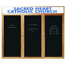 Aarco Products ODC4872-3H 3-Door Oak Frame Enclosed Letter Board Message Center with Header, 72&quot;W x 48&quot;H