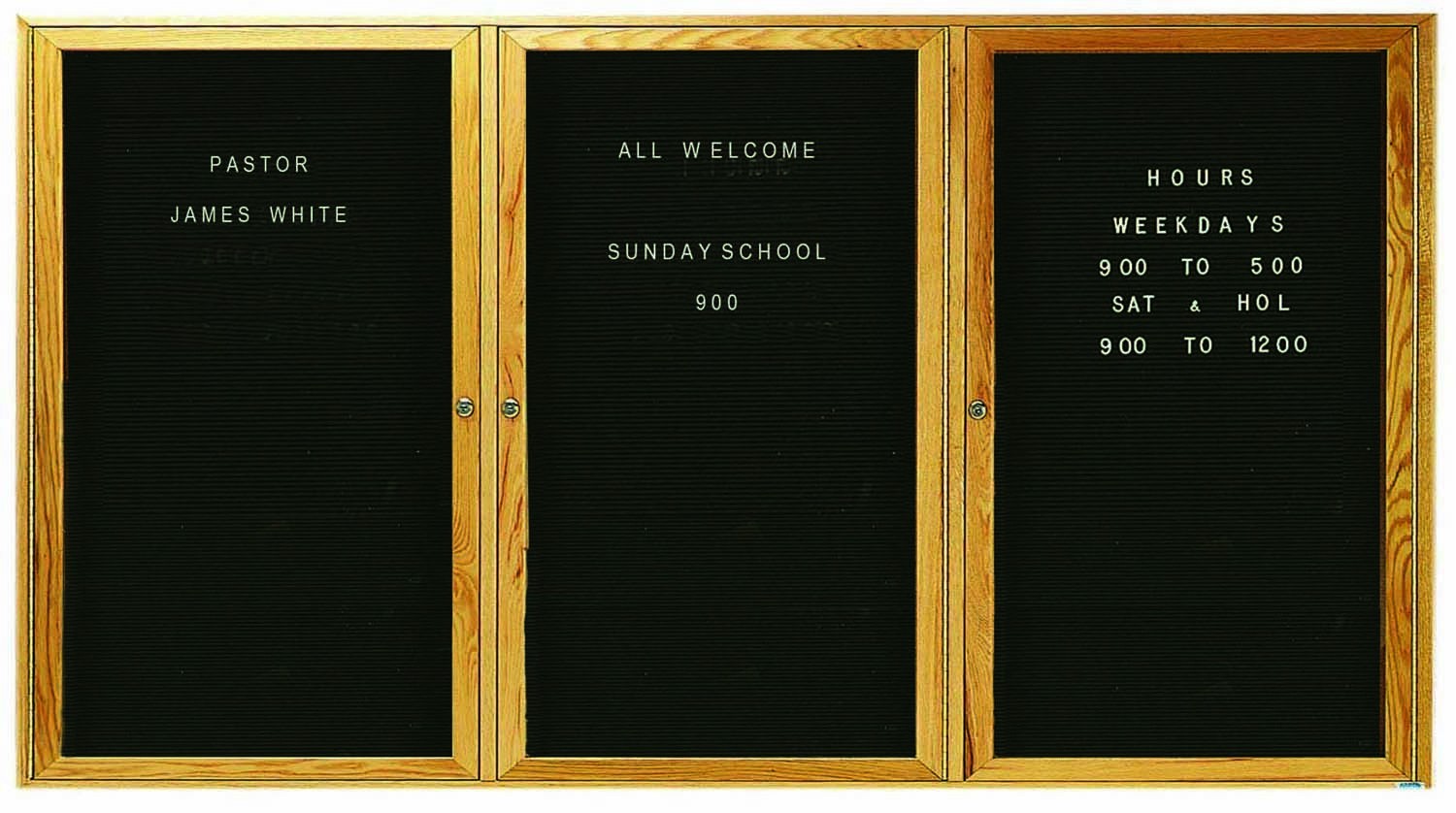 Aarco Products ODC4896-3 3-Door Oak Frame Enclosed Letter Board Message Center, 96"W x 48"H