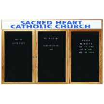 Aarco Products ODC4896-3H 3-Door Oak Frame Enclosed Letter Board Message Center with Header, 96&quot;W x 48&quot;H