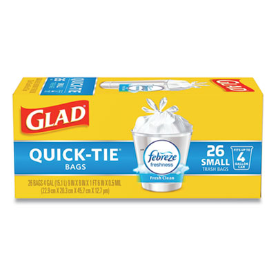 OdorShield Quick-Tie Small Trash Bags, 4 gal, 0.5 mil, 8
