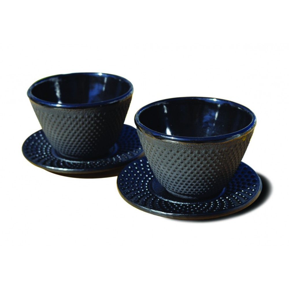 Set of 2 MATTE BLK CUP/SAUCER CAST IRON Old Dutch International 1080MB Black Tea Cups & Saucers 4 OZ, 