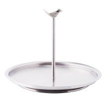 Old Dutch International 2290 Churp Single-Tier Stainless Steel Serving Tray with Bird Knob, 11 1/2&quot; Dia.