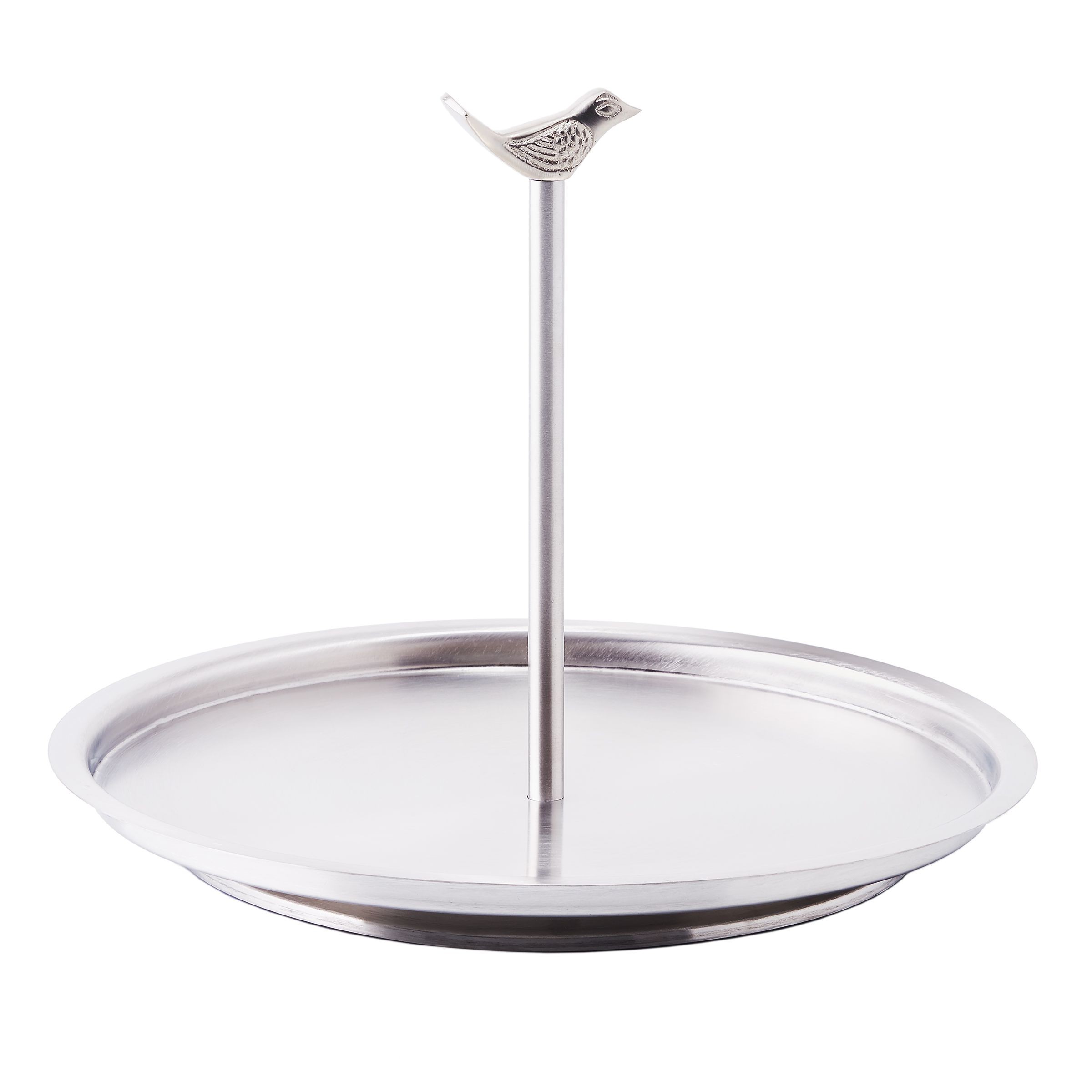 Old Dutch International 2290 Churp Single-Tier Stainless Steel Serving Tray with Bird Knob, 11 1/2" Dia.