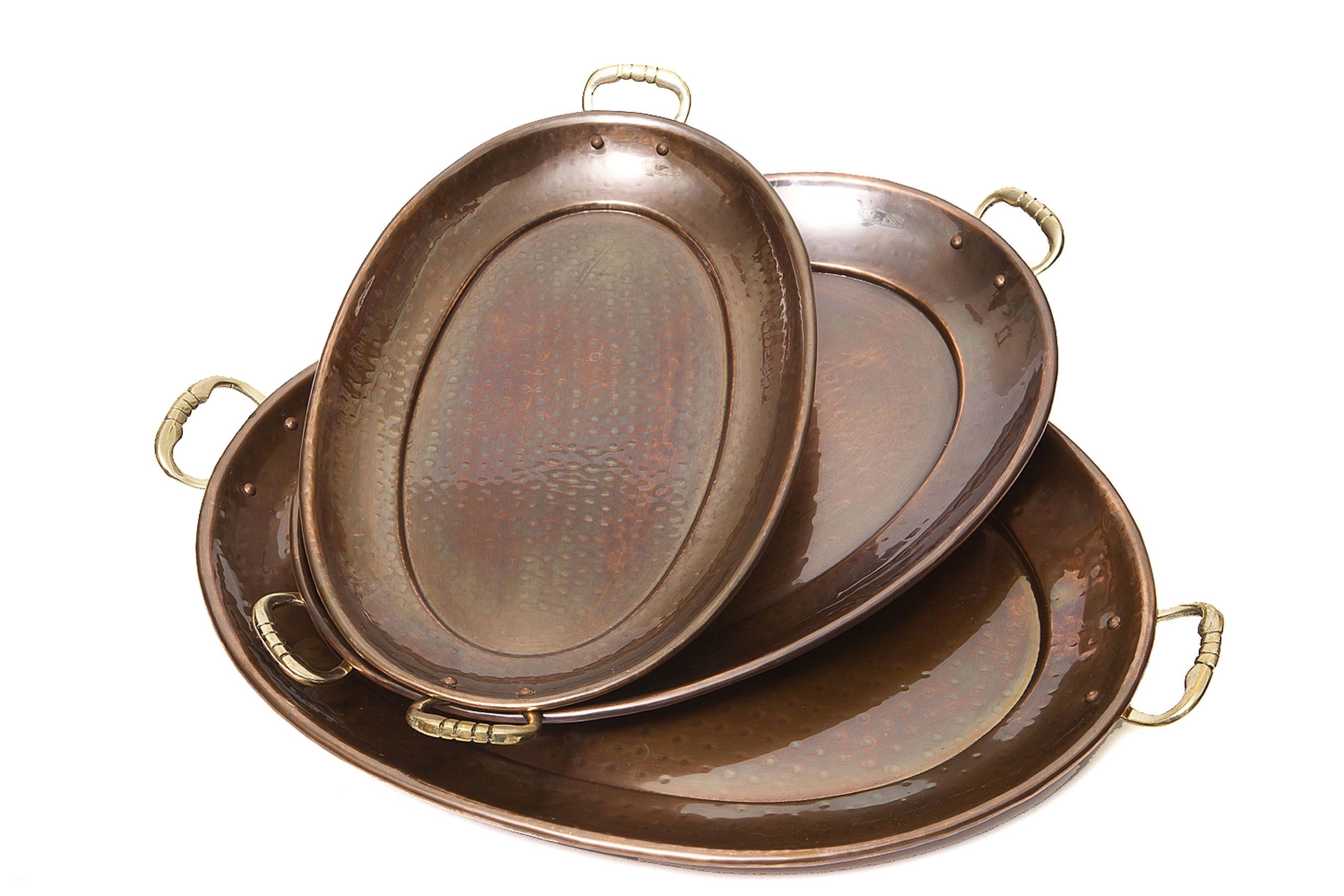 Old Dutch International 254 Decor Antique Copper Oval Tray with Wrought Iron Handles, Set of 3