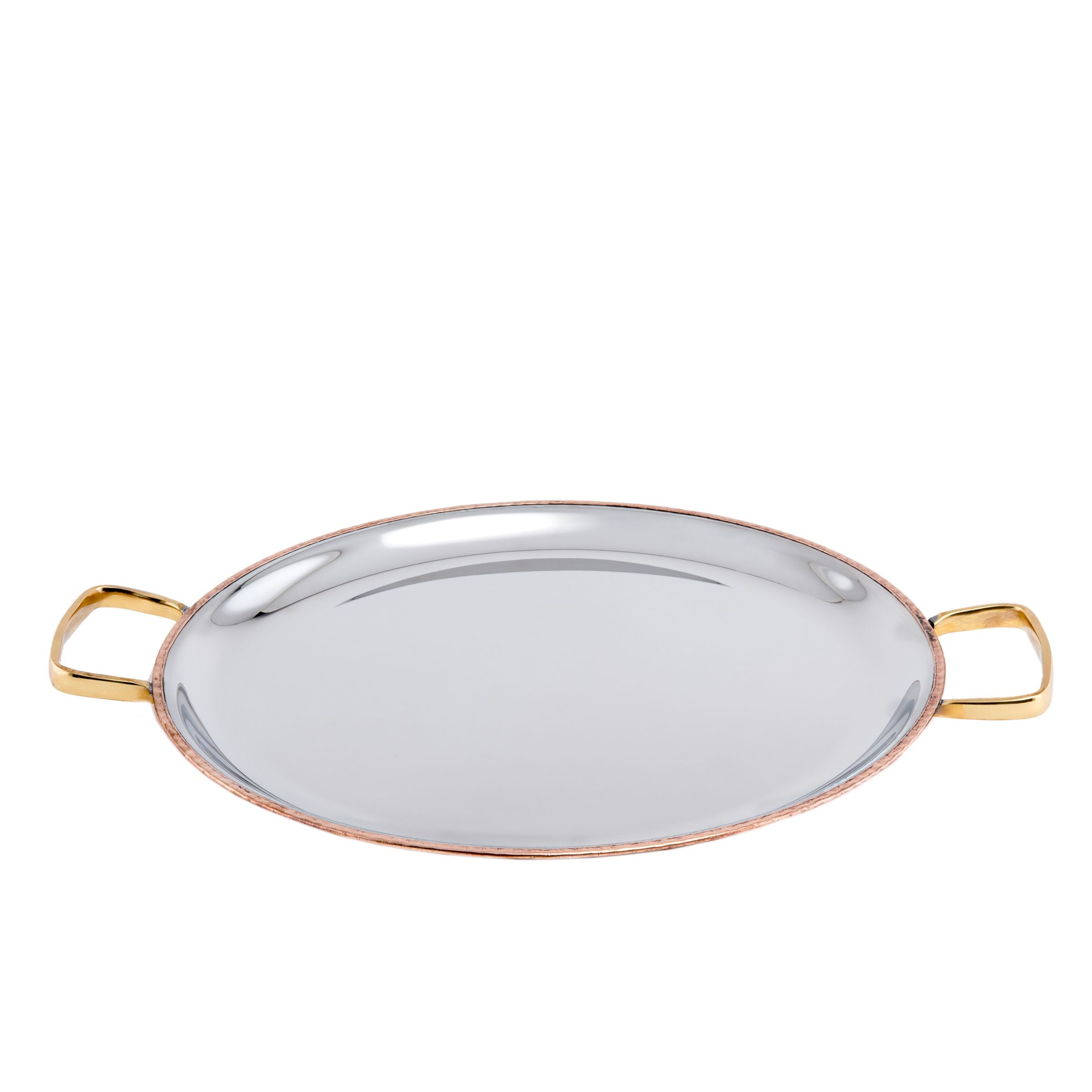 Old Dutch International 2P451H Two-Ply Solid Copper / Stainless Steel Tray with Brass Handles, 11" Dia.