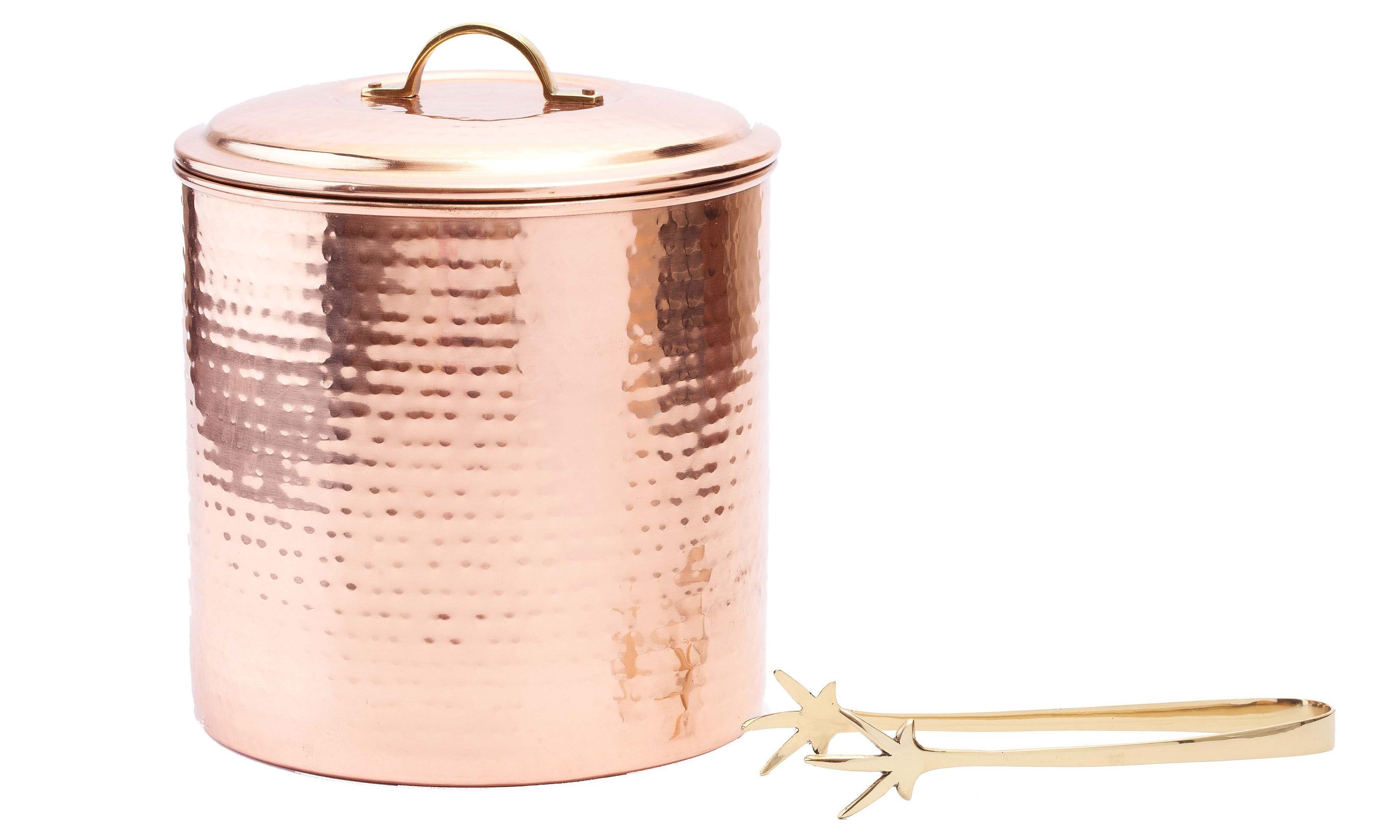 Old Dutch International 876 Hammered Decor Copper Ice Bucket with Brass Tongs, 3 Qt.