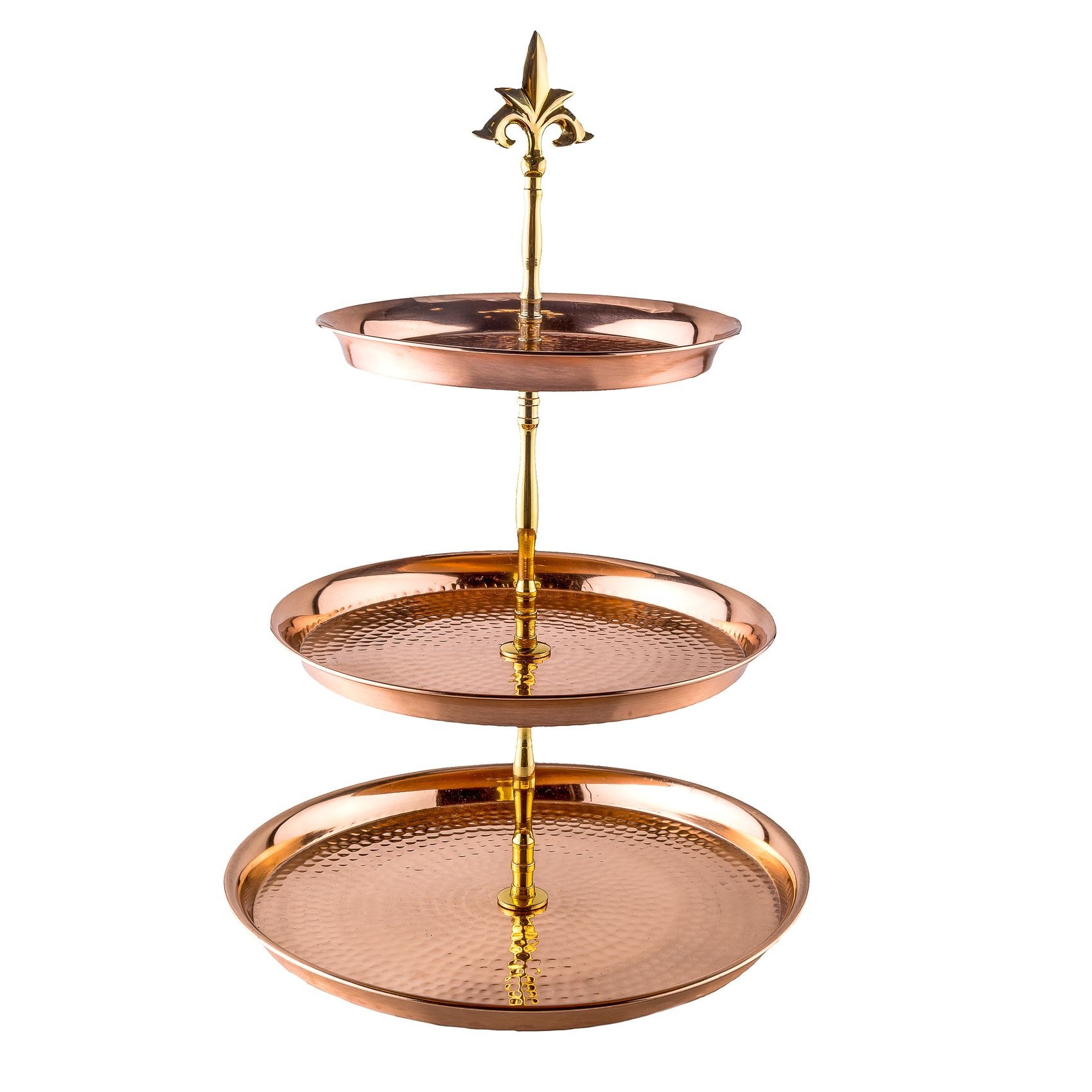 Old Dutch International 995 Three-Tier Solid Copper Serving Stand with Brass Stem