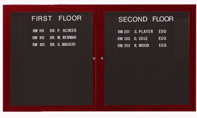 Aarco Products OADCW3660L 2-Door Outdoor Enclosed Aluminum Directory Letter Board with  Cherry Finish, 60"W x 36"H