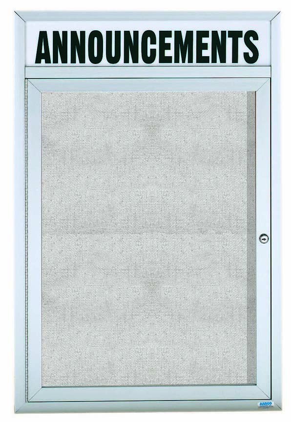 Aarco Products ODCC3624RHI Outdoor Enclosed Aluminum Illuminated 1-Door Bulletin Board with Header, 24"W x 36"H