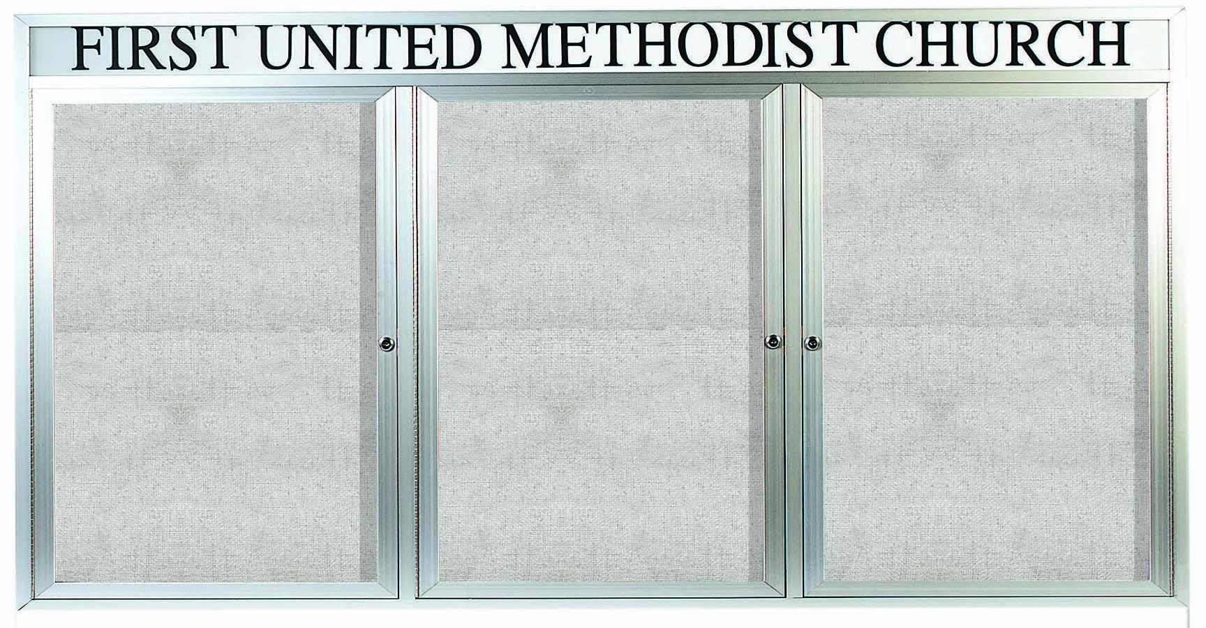Aarco Products ODCC3672-3RHI Outdoor Enclosed Aluminum 3-Door Illuminated Bulletin Board Cabinet and Header -72"W x 36"H