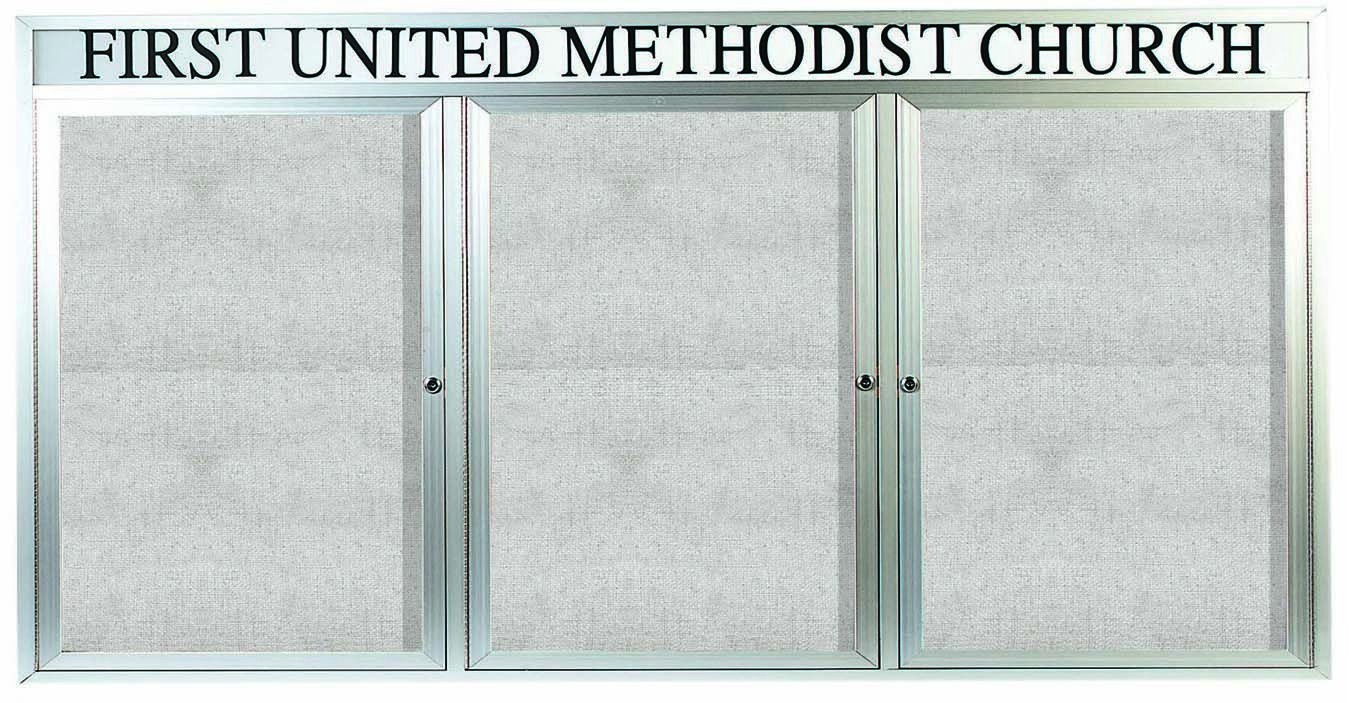 Aarco Products ODCC4896-3RHI Outdoor Enclosed Aluminum Illuminated 3-Door Bulletin Board Cabinet and Header, 96"W x 48"H