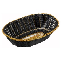 Winco PWBK-9V Oval Black Poly Woven Basket with Gold Trim 9&quot; x 7&quot; x 2-3/4&quot;