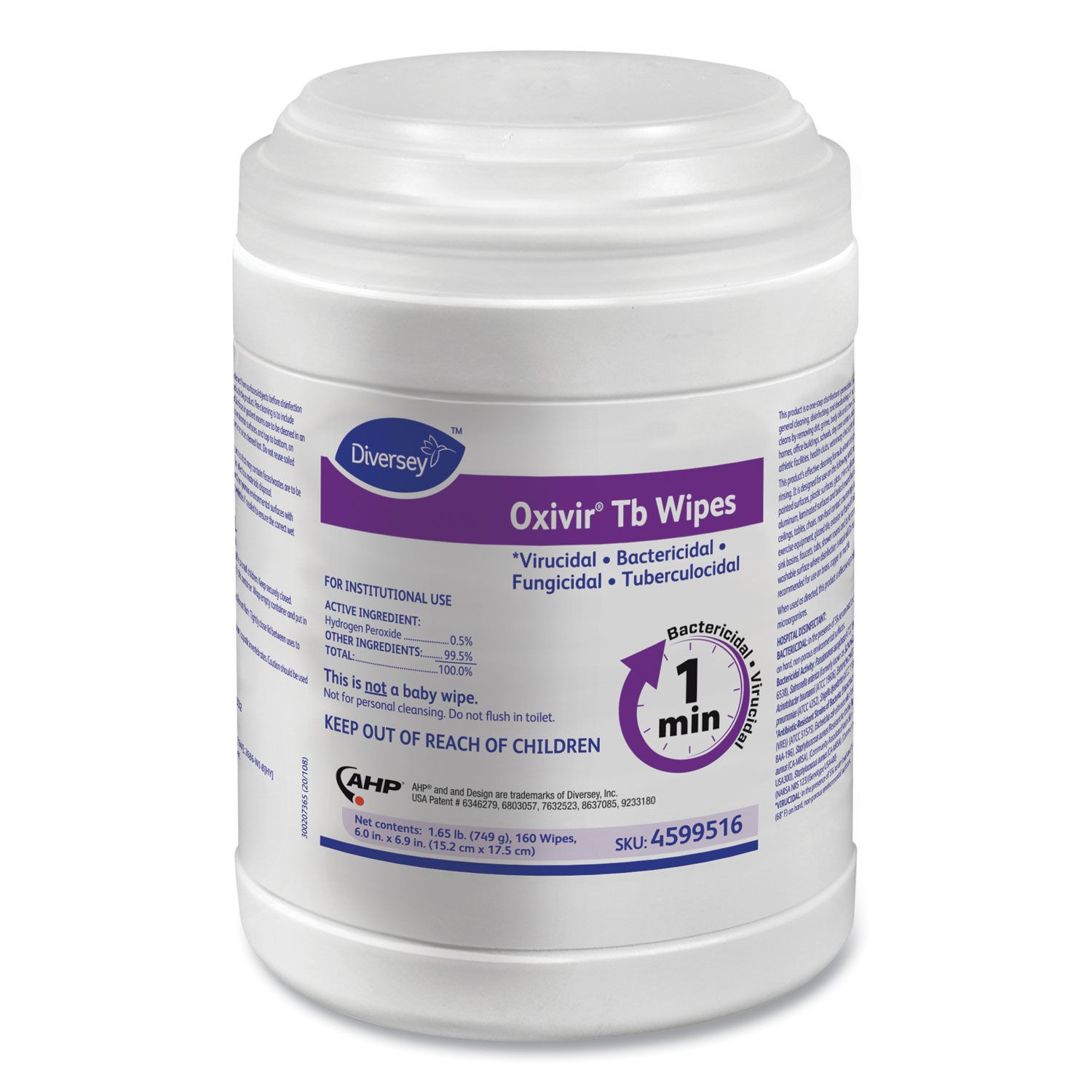 Oxivir TB Disinfectant Wipes, 6 x 7, White, 160/Canister, 12 Canisters/Carton