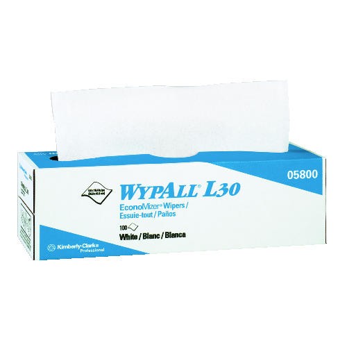 Wypall L30 General Purpose Wipers, 1-Ply, White, 8 Boxes/Carton