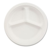 Paper Dinnerware, 3-Comp Plate, 10 1/4" dia, White, 500/Carton