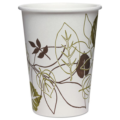 Pathways Paper Hot Cups, 8 oz, White/Green, 50/Pack