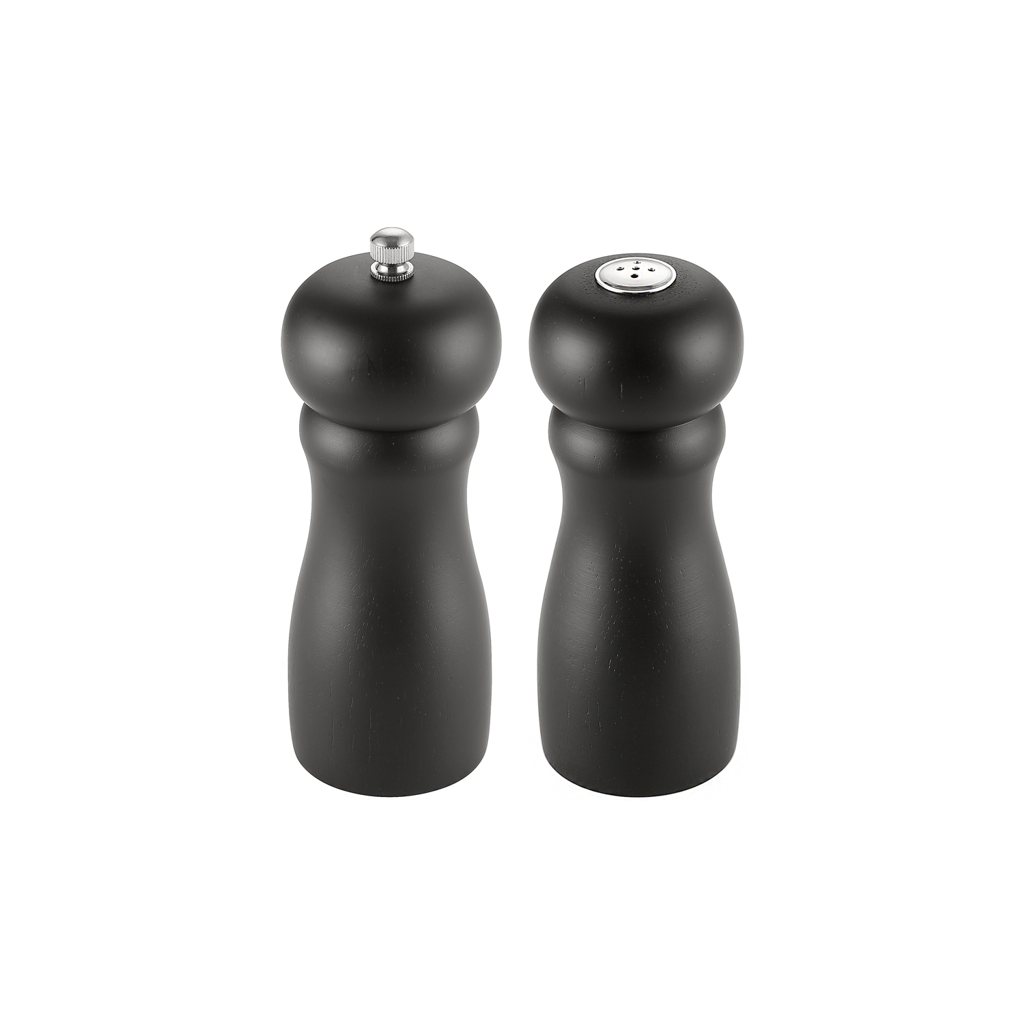 CAC China PMW2-S6BK 2-Piece Black Wooden Pepper Mill/Salt Shaker Set 6" H