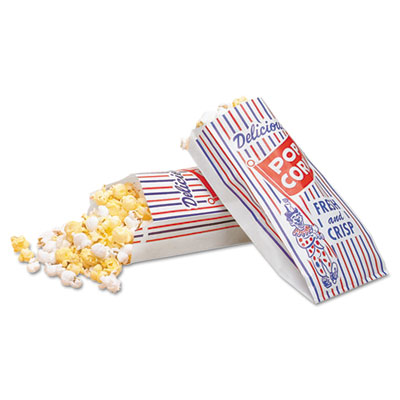 Pinch-Bottom Paper Popcorn Bag, Blue/Red/White, 1000/Carton