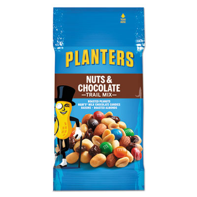 Planters Trail Mix, Nut and Chocolate, 2 oz Bag, 72/Carton