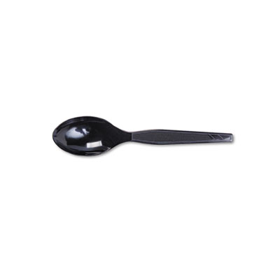 Plastic Cutlery, Heavy Mediumweight Teaspoons, Black, 100/Box