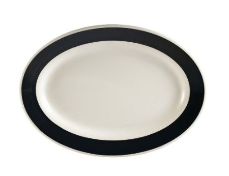CAC China R-51-BLK Rainbow Black Rolled Edge Oval Platter, 15-1/2" x 10"