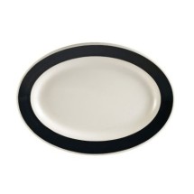 CAC China R-14-BLK Rainbow Black Rolled Edge Oval Platter, 12 1/2&quot; x 8-1/8&quot;