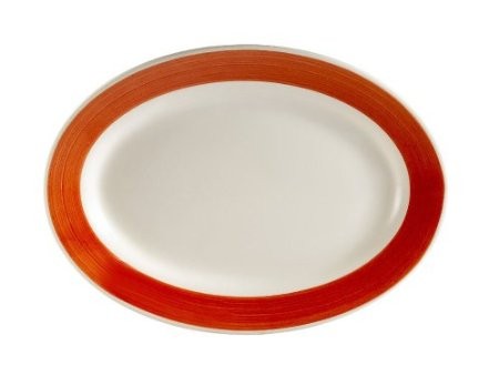 CAC China R-14-R Rainbow Red Rolled Edge Oval Platter, 12-1/2" x 6-5/8"