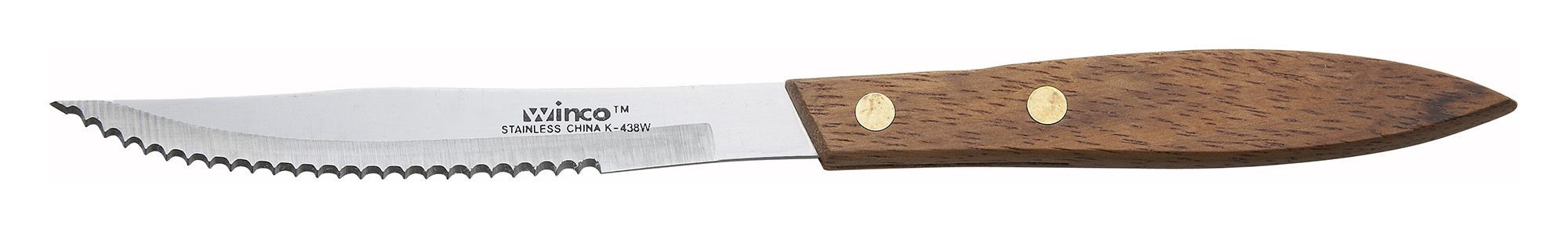 Winco K-438W Pointed Tip Steak Knife with Wooden Handle 4-3/8"
