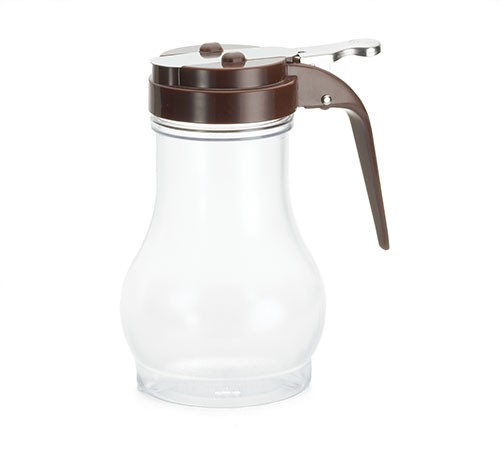 TableCraft P410B Teardrop Polycarbonate 10 oz. Syrup Dispenser with Brown ABS Top