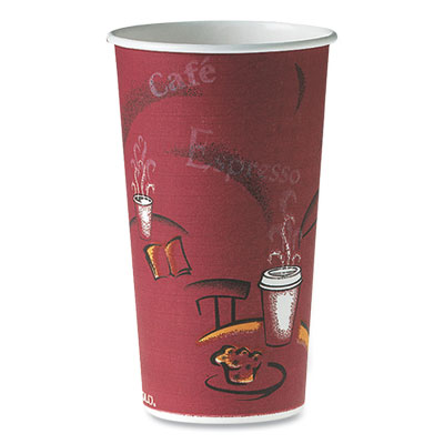 Polycoated Hot Paper Cups, 20 oz, Bistro Design, 600/Carton