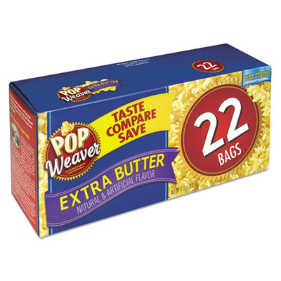 Pop Weaver Microwave Popcorn, Extra Butter, 2.5 oz Bag, 22/Box