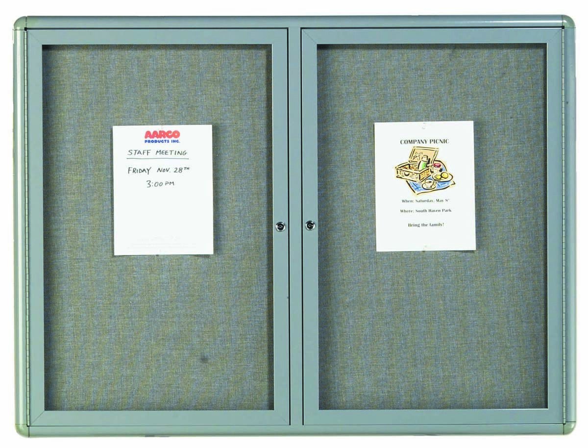 Aarco Products RAB3648GG Radius Enclosed 2-Door Bulletin Board, Gray/Gray, 48"W x 36"H